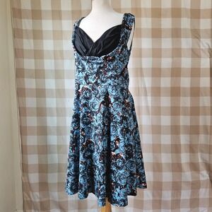 Lindy Bop Ophelia Blue Floral Rose Print Fit Flare Dress Vintage Retro Style 3XL